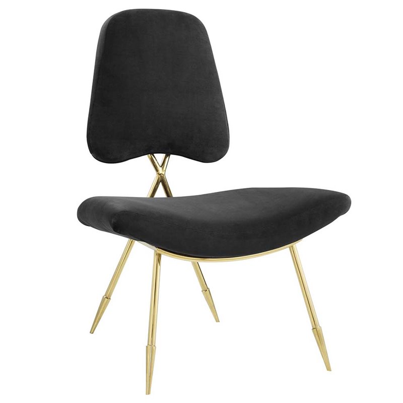Maklaine Contemporary Performance Velvet Lounge Chair in Black and Gold