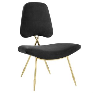 Maklaine Contemporary Performance Velvet Lounge Chair in Black and Gold