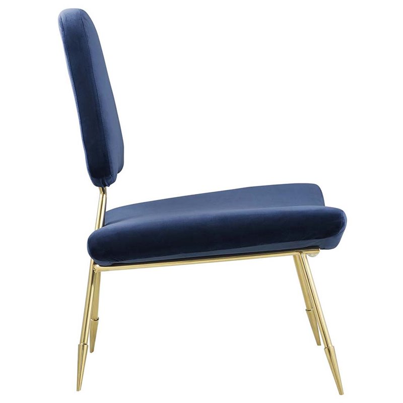 Maklaine Modern / Contemporary Velvet Accent Chair in Navy and Gold