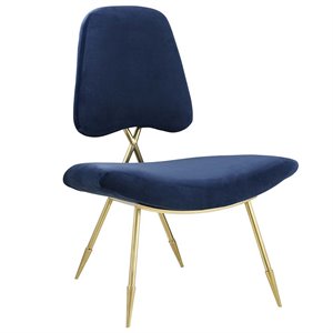 Maklaine Modern / Contemporary Velvet Accent Chair in Navy and Gold