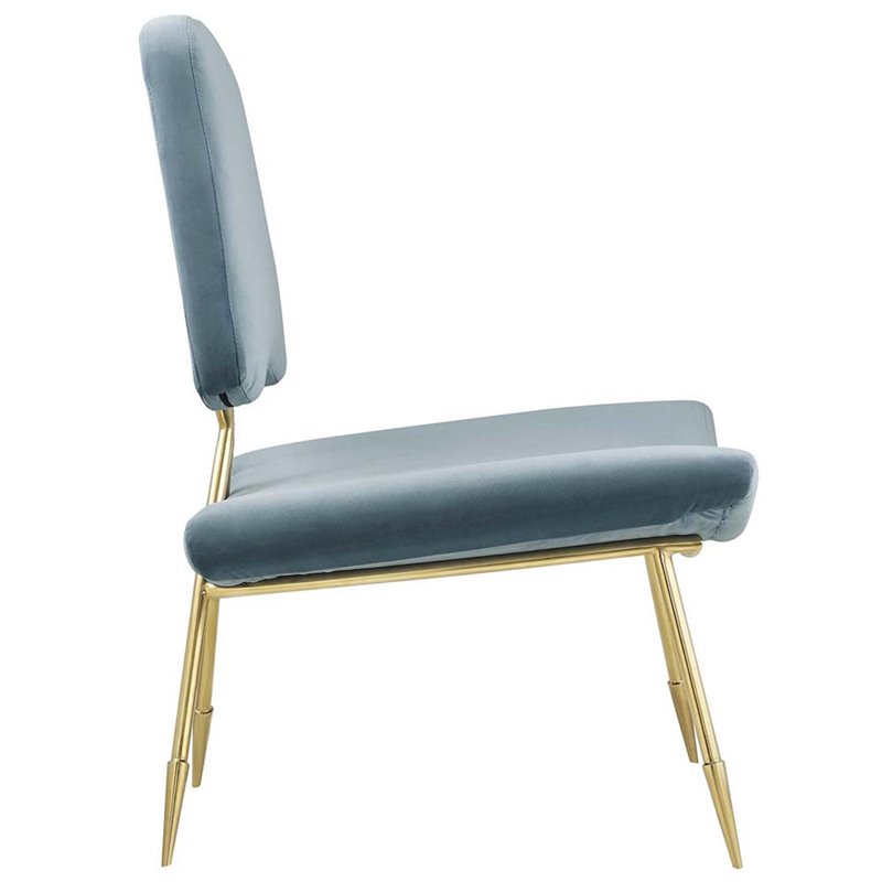 Maklaine Performance Velvet Lounge Chair in Sea Blue and Gold