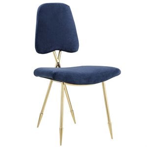 Maklaine 19&quot Velvet Upholstered Dining Side Chair in Navy and Gold