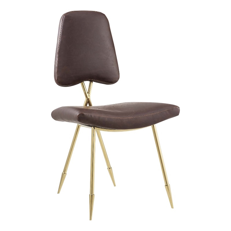 Maklaine Contemporary Antique Faux Leather Dining Side Chair in Brown