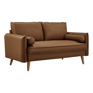 Maklaine Contemporary Vegan Leather Upholstered Loveseat in Brown