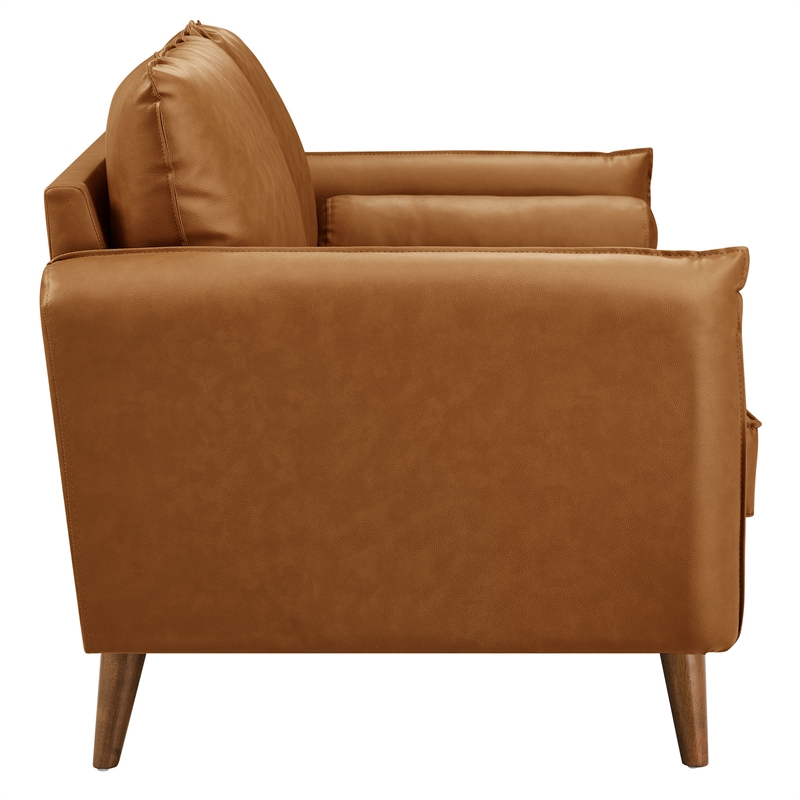 Maklaine Contemporary Vegan Leather Upholstered Loveseat in Tan