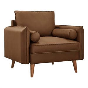 Maklaine Contemporary Vegan Leather Upholstered Accent Armchair in Brown