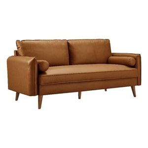 Maklaine Contemporary Upholstered Vegan Leather Upholstered Sofa in Tan
