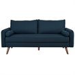 Maklaine Contemporary Fabric Upholstered Sofa in Azure & Walnut