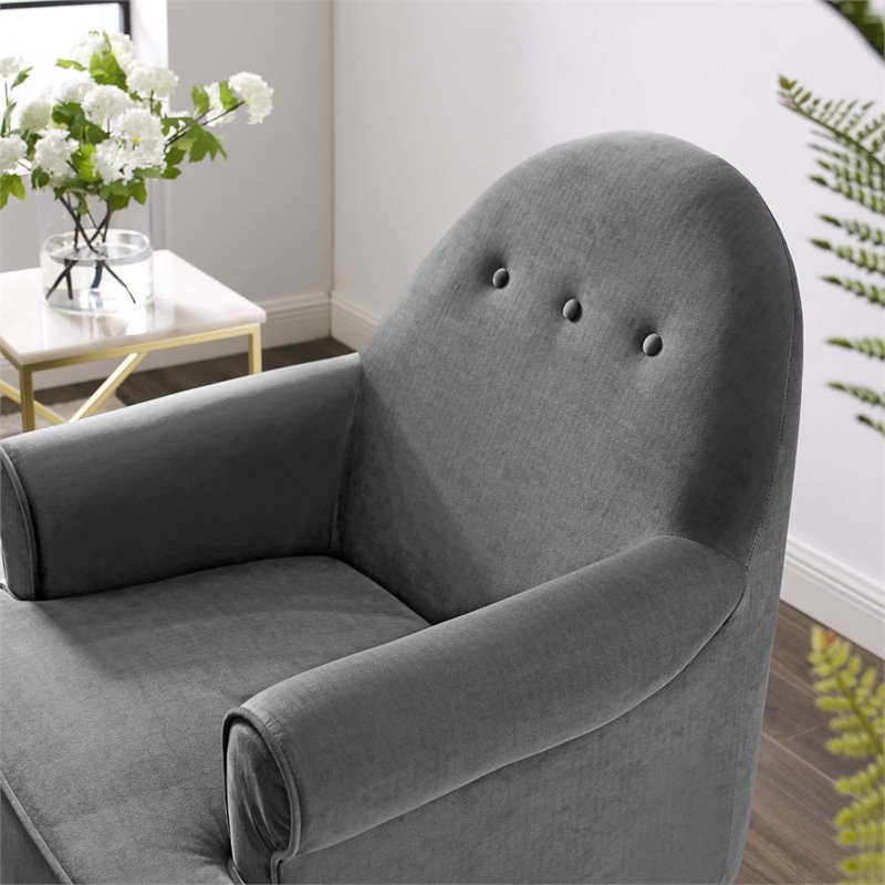 Maklaine Tufted Button Performance Velvet Accent Armchair in Gray