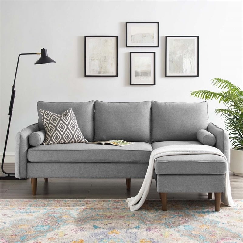 Maklaine Upholstered Fabric Right or Left Sectional Sofa in Light Gray