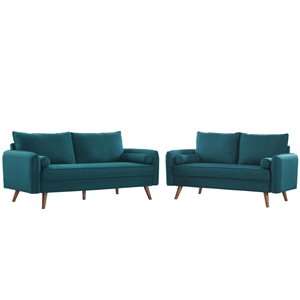 Maklaine 2-Piece Fabric Upholstered Sofa and Loveseat Set in Teal
