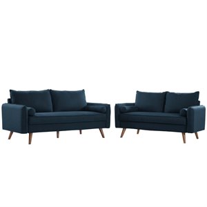Maklaine 2-Piece Fabric Upholstered Sofa and Loveseat Set in Azure Blue