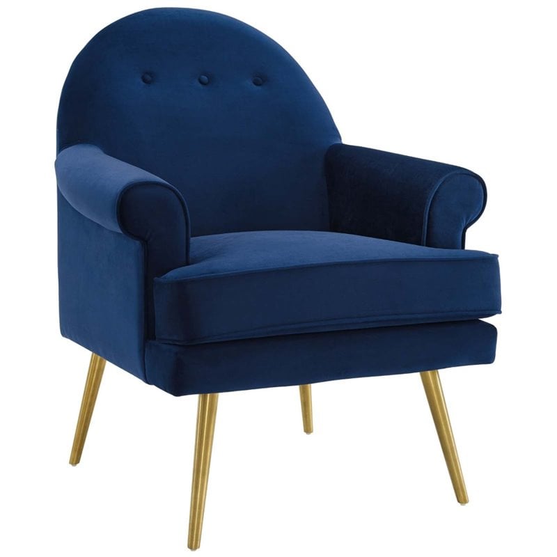 Maklaine Performance Velvet Upholstered Arm Chair in Navy (Set of 2)