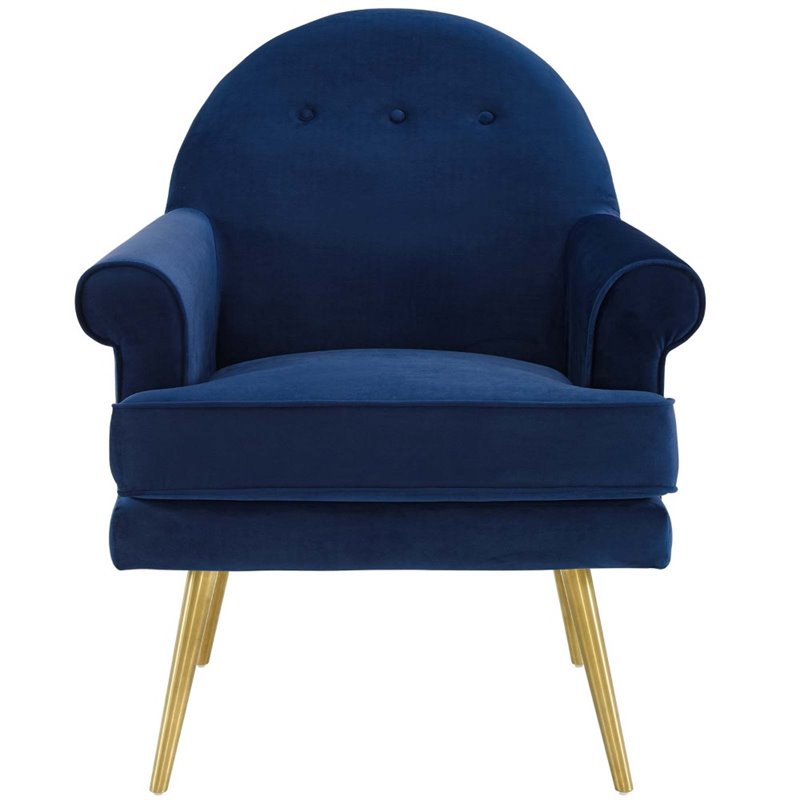 Maklaine Performance Velvet Upholstered Arm Chair in Navy (Set of 2)