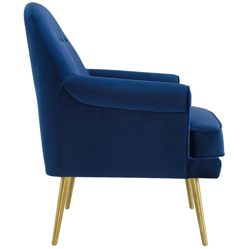 Maklaine Performance Velvet Upholstered Arm Chair in Navy (Set of 2)