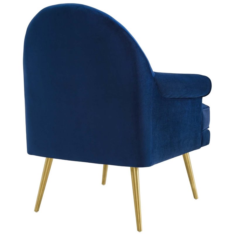 Maklaine Performance Velvet Upholstered Arm Chair in Navy (Set of 2)