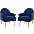 Maklaine Performance Velvet Upholstered Arm Chair in Navy (Set of 2)