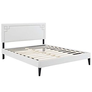 Maklaine Queen Vinyl Platform Bed with Squared Tapered Legs in White