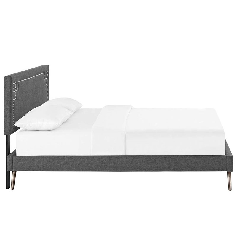 Maklaine Queen Fabric Platform Bed with Round Splayed Legs in Gray