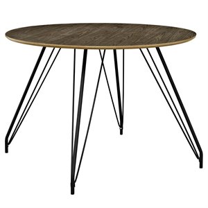 Maklaine Modern Steel and MDF Wood Circular Dining Table in Walnut