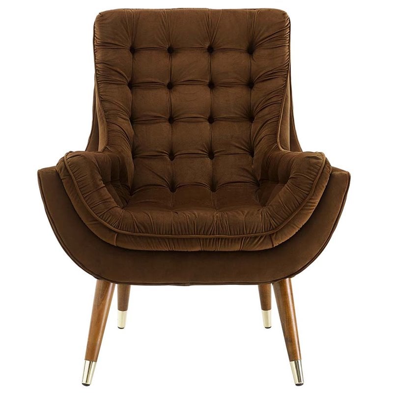 Maklaine Contemporary Tufted Performance Velvet Lounge Chair in Brown
