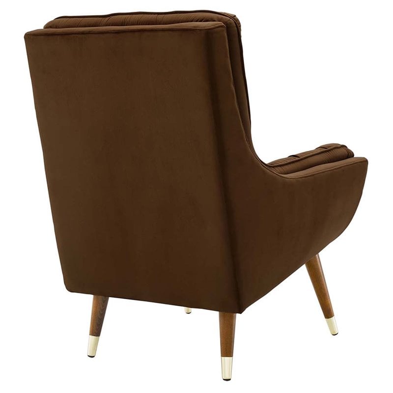 Maklaine Contemporary Tufted Performance Velvet Lounge Chair in Brown