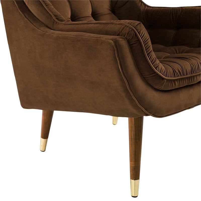 Maklaine Contemporary Tufted Performance Velvet Lounge Chair in Brown