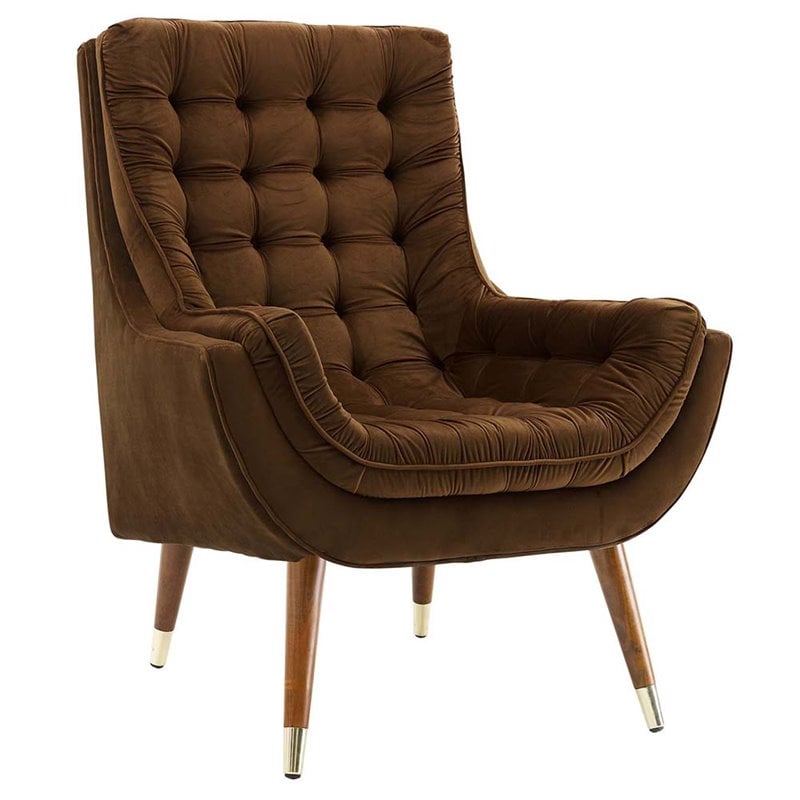 Maklaine Contemporary Tufted Performance Velvet Lounge Chair in Brown