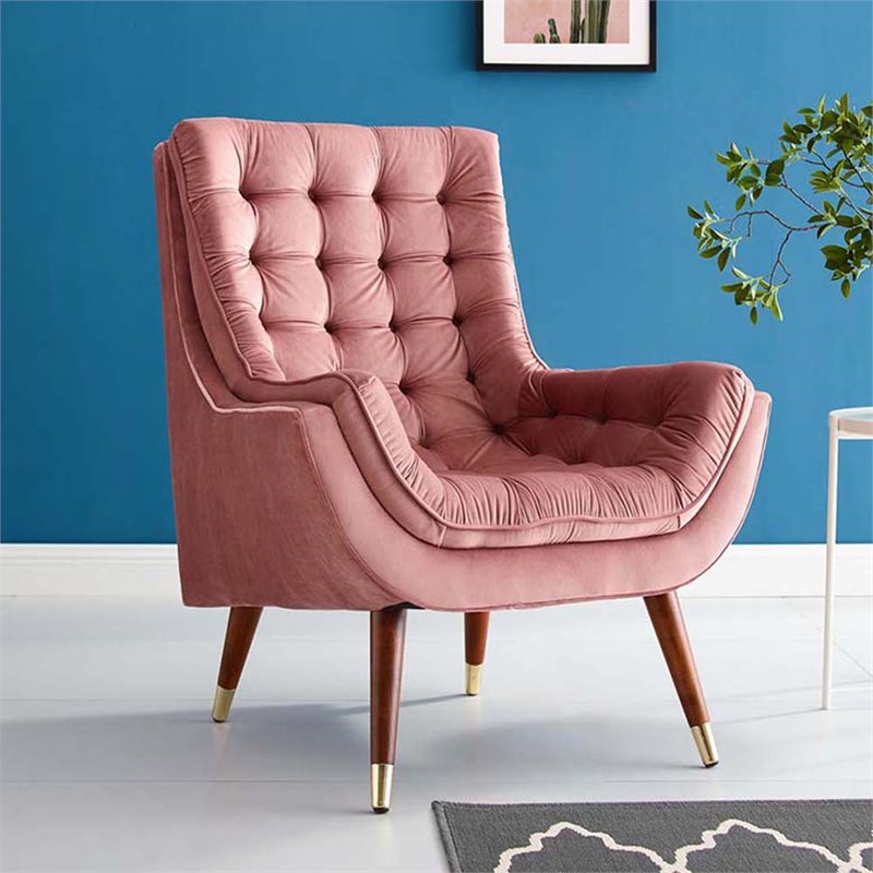 Maklaine Tufted Performance Velvet Lounge Chair in Dusty Rose