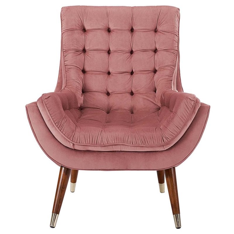Maklaine Tufted Performance Velvet Lounge Chair in Dusty Rose