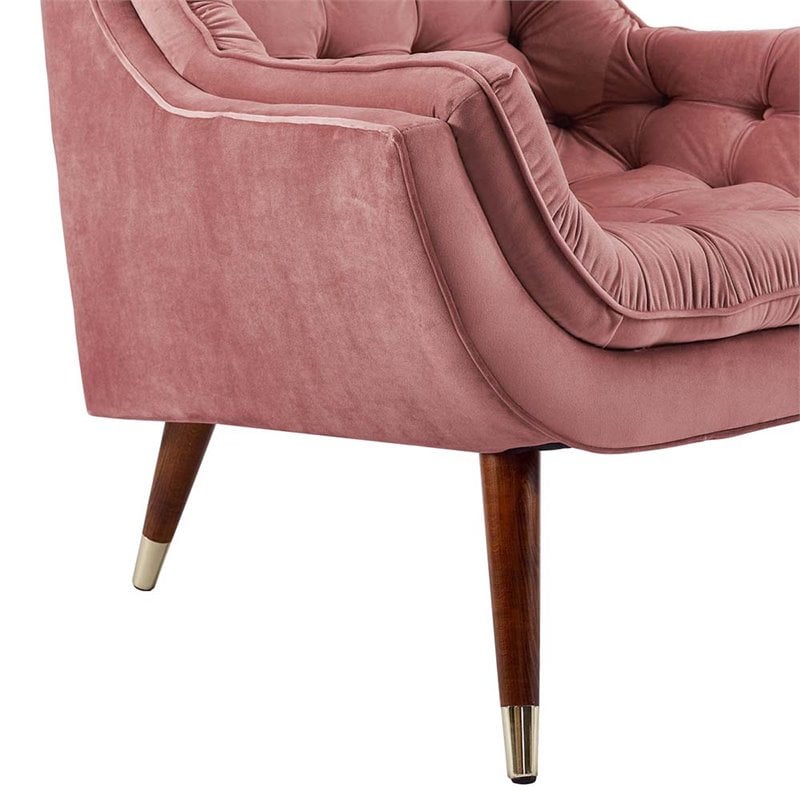Maklaine Tufted Performance Velvet Lounge Chair in Dusty Rose