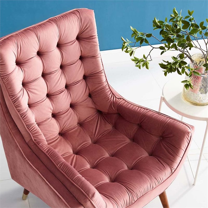 Maklaine Tufted Performance Velvet Lounge Chair in Dusty Rose