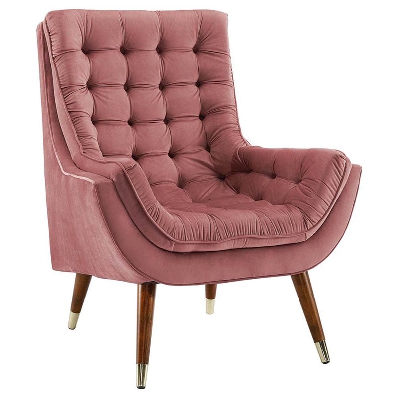 Maklaine Tufted Performance Velvet Lounge Chair in Dusty Rose
