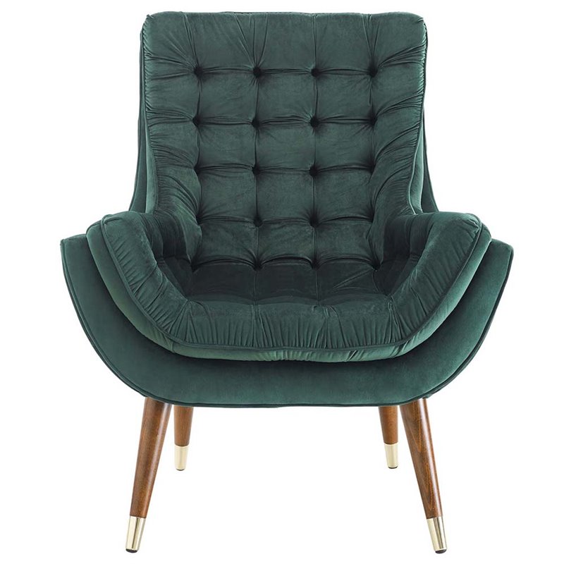 Maklaine Contemporary Tufted Performance Velvet Lounge Chair in Green