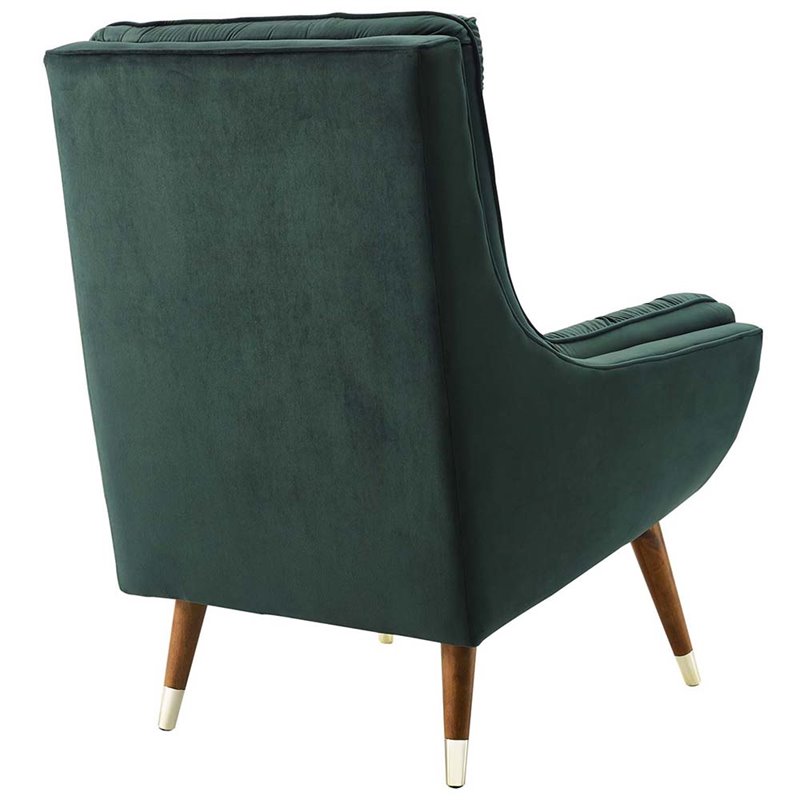 Maklaine Contemporary Tufted Performance Velvet Lounge Chair in Green