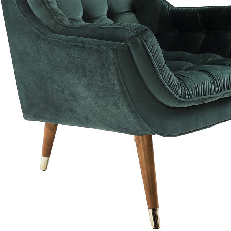 Maklaine Contemporary Tufted Performance Velvet Lounge Chair in Green