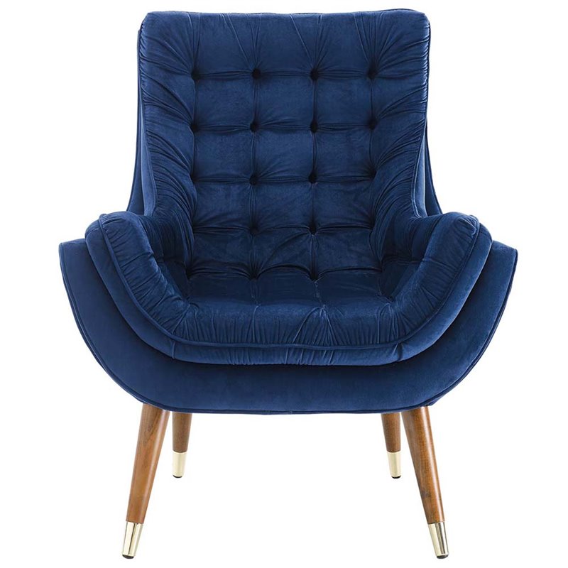 Maklaine Contemporary Tufted Performance Velvet Lounge Chair in Navy