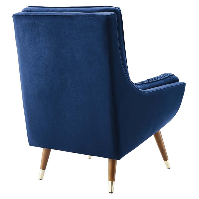 Maklaine Contemporary Tufted Performance Velvet Lounge Chair in Navy