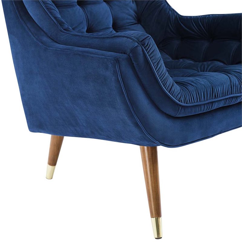 Maklaine Contemporary Tufted Performance Velvet Lounge Chair in Navy