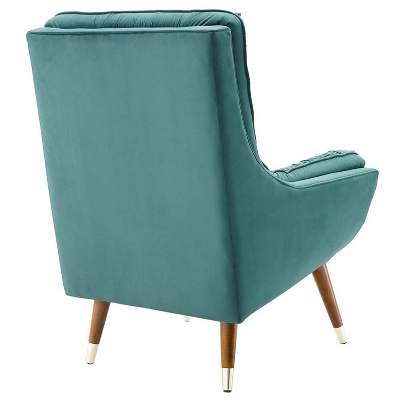 Maklaine Contemporary Tufted Performance Velvet Lounge Chair in Teal