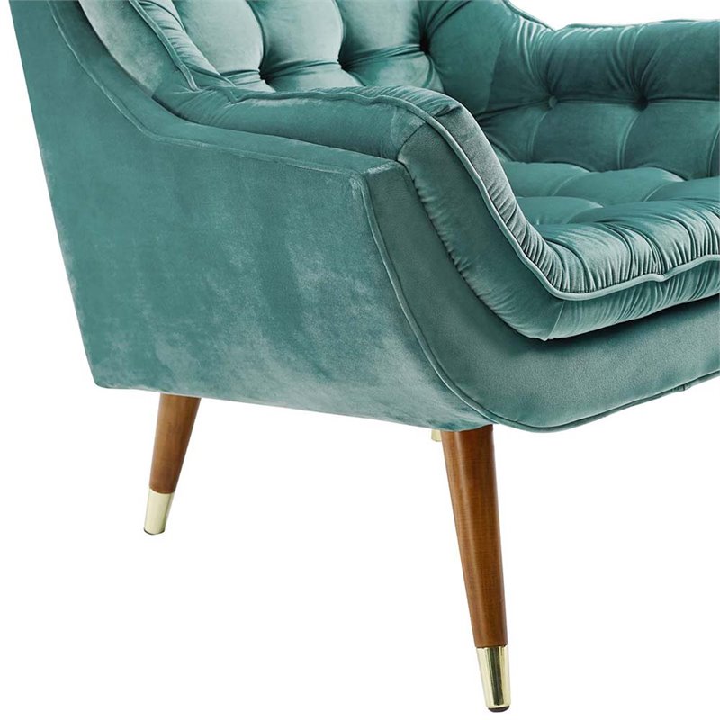 Maklaine Contemporary Tufted Performance Velvet Lounge Chair in Teal