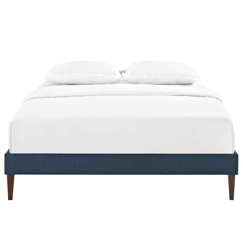 Maklaine Fabric Full Bed Frame with Squared Tapered Legs in Azure