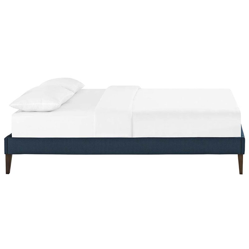 Maklaine Fabric Full Bed Frame with Squared Tapered Legs in Azure