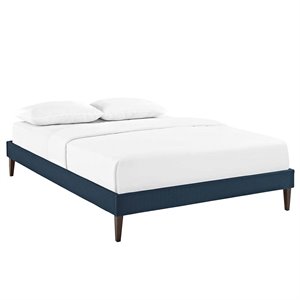 Maklaine Fabric Full Bed Frame with Squared Tapered Legs in Azure