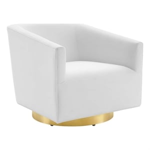 Maklaine Contemporary Performance Velvet Swivel Chair in Gold & White