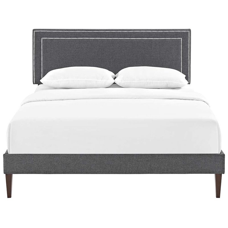 Maklaine Queen Fabric Platform Bed with Squared Tapered Legs in Gray