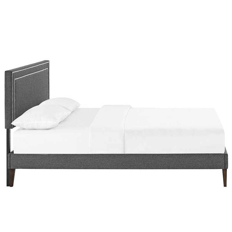 Maklaine Queen Fabric Platform Bed with Squared Tapered Legs in Gray