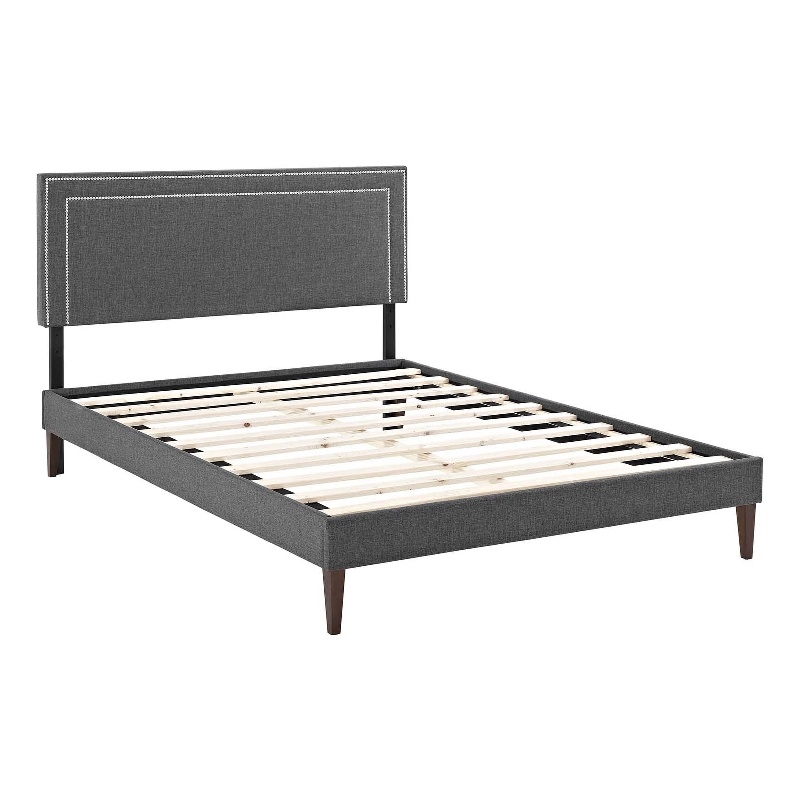 Maklaine Queen Fabric Platform Bed with Squared Tapered Legs in Gray