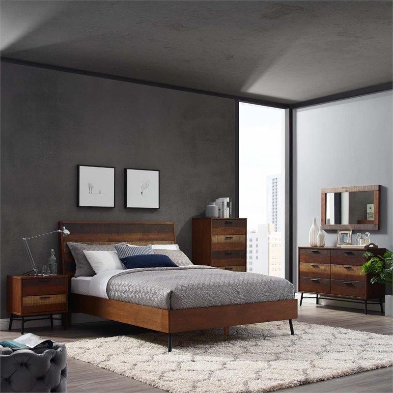 Maklaine Modern / Contemporary Queen MDF Wood Bed in Walnut Finish