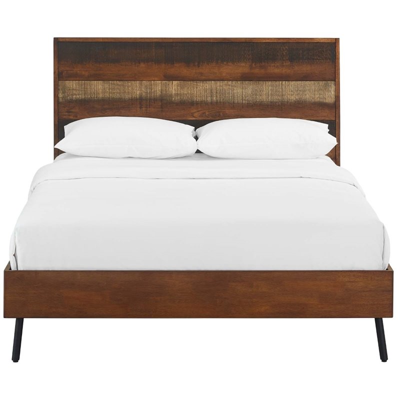 Maklaine Modern / Contemporary Queen MDF Wood Bed in Walnut Finish